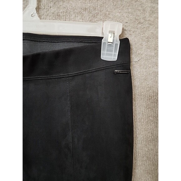 Tahari Faux Leather Suede Pull On Pants Womens M Black Ponte Knit Stretch NEW - Picture 2 of 8